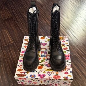 Jeffrey Campbell Black Lace-Up/Zip-up Combat Boots, Sz. 9 New